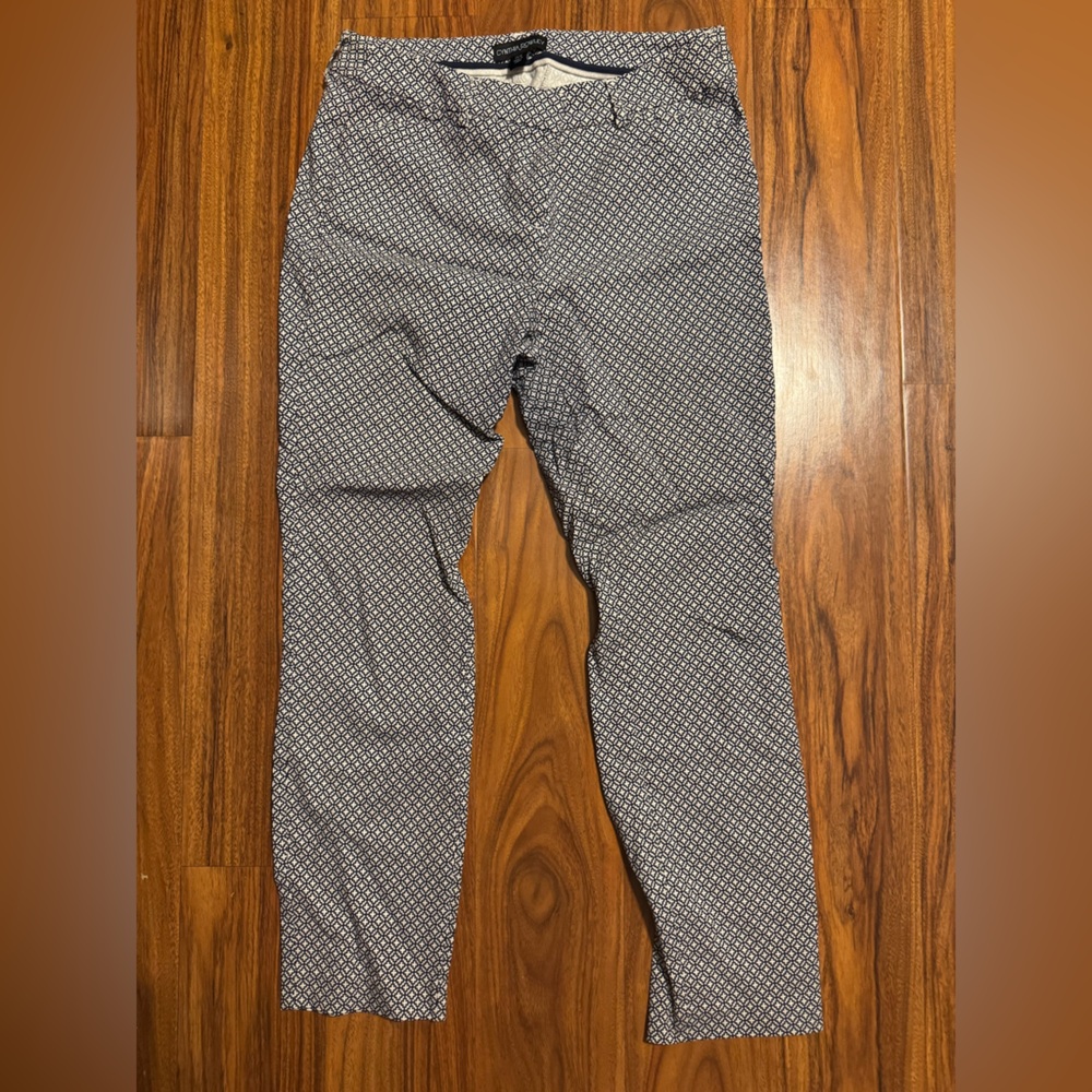 Navy blue and white pattern dress pants